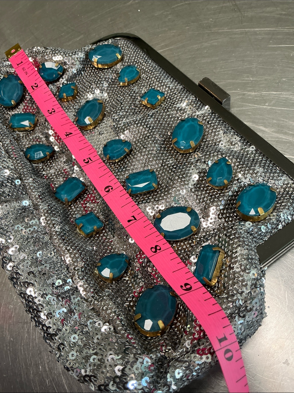 Clutch Silver Glitter, Beaded Front, Never Used! — image 6 of 8